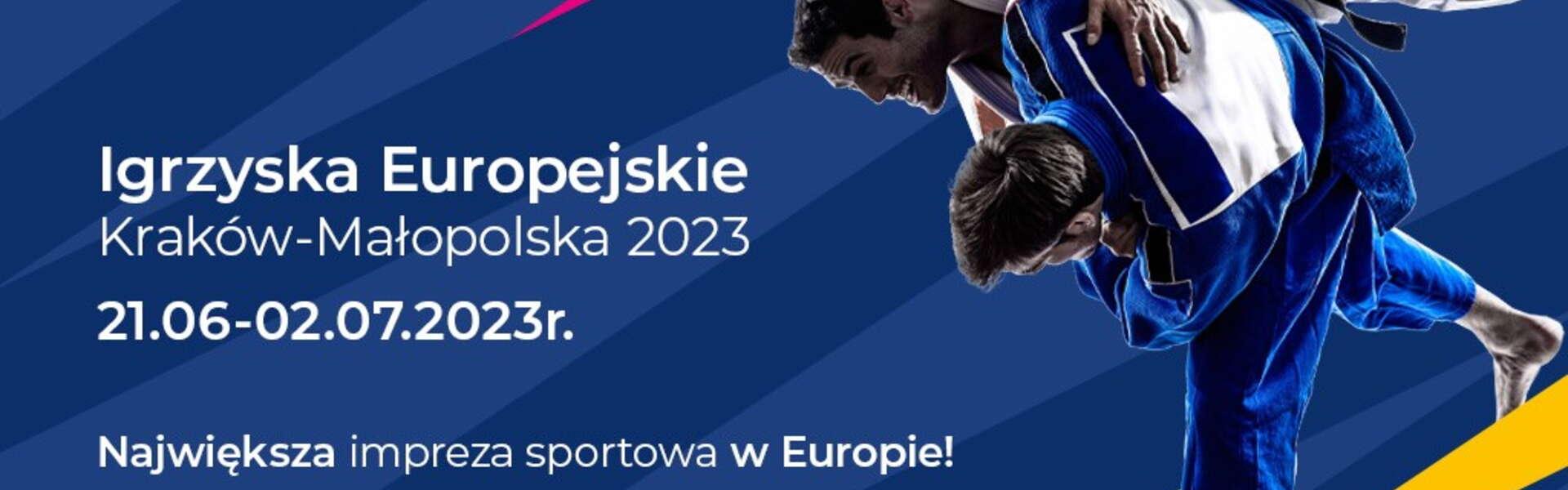 Grafiken, die die European Games in Krakau zeigen. In der Grafik sieht man 2 Männer in Kimonos die gegeneinander kämpfen.