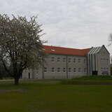 na pierwszym planie kwitnące drzewo, za nim budynek muzeum